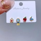 4pcs Sweet Princess Stud Earrings Girls Cubic Zircon Gift Jewelry