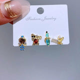 4pcs Sweet Princess Stud Earrings Girls Cubic Zircon Gift Jewelry