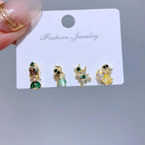 4pcs Sweet Princess Stud Earrings Girls Cubic Zircon Gift Jewelry
