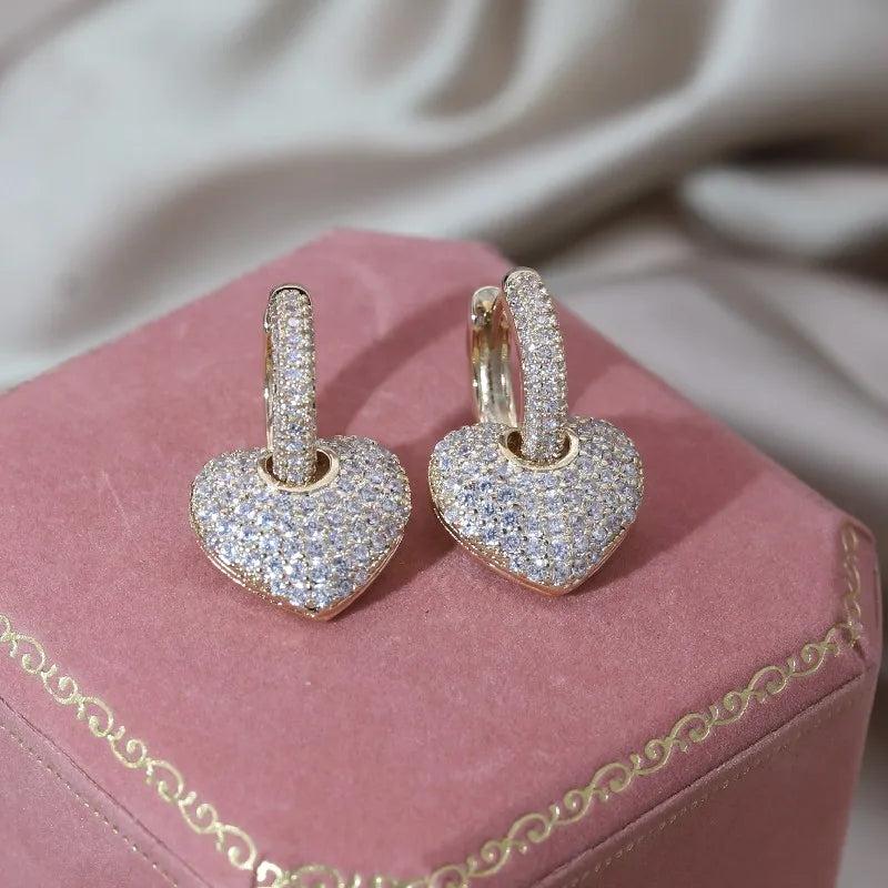 14K Plated Copper Zircon Love Pendant Earrings Women's Party Accessories