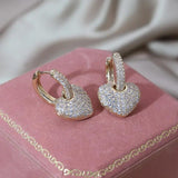 14K Plated Copper Zircon Love Pendant Earrings Women's Party Accessories
