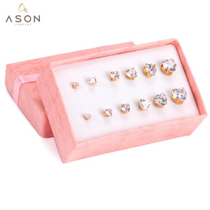 6pairs/Box CZ Small Piercing Stud Earrings Stainless Steel Vintage Jewelry Set