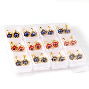 12 Pairs Evil Eye Stainless Steel Stud Earrings Red Cat Eyes Ear Jewelry Set