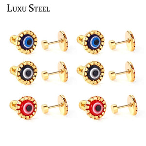 12 Pairs Evil Eye Stainless Steel Stud Earrings Red Cat Eyes Ear Jewelry Set