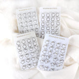 12Pairs Heart CZ Star Silver Earring Sets