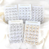 12Pairs Heart CZ Star Silver Earring Sets