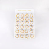 12Pairs Heart CZ Star Silver Earring Sets