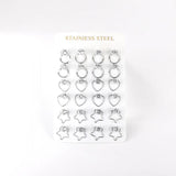 12Pairs Heart CZ Star Silver Earring Sets