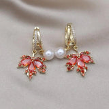 14K Plated Tassel Maple Leaf Zircon Earrings