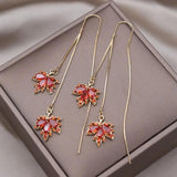 14K Plated Tassel Maple Leaf Zircon Earrings