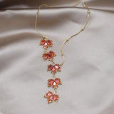 14K Plated Tassel Maple Leaf Zircon Earrings