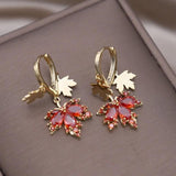 14K Plated Tassel Maple Leaf Zircon Earrings