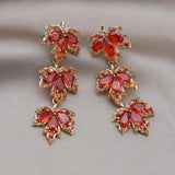 14K Plated Tassel Maple Leaf Zircon Earrings