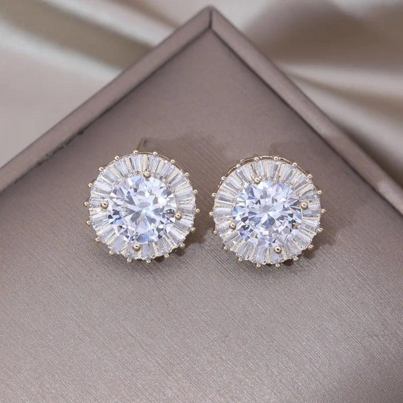 Zircon Round Earrings Women's Daily Work Accessories