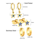 3 Pairs Metal Star Eyes Geometric Hoop Earrings Set