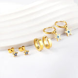 3 Pairs Metal Star Eyes Geometric Hoop Earrings Set