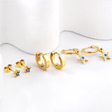 3 Pairs Metal Star Eyes Geometric Hoop Earrings Set