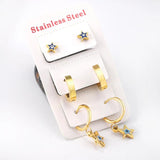 3 Pairs Metal Star Eyes Geometric Hoop Earrings Set