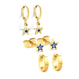 3 Pairs Metal Star Eyes Geometric Hoop Earrings Set