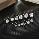 925 Silver 6 Pairs Earrings Set Charming Ladies Jewellery Accessories