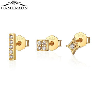 S925 Sterling Silver Stud Earring 3pcs/Set Zircon Ear Rings for Women
