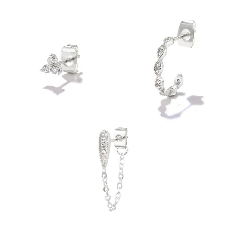 Colorful Zircon Charm Dangle Earrings Set Crystal Flower Heart