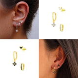 Colorful Zircon Charm Dangle Earrings Set Crystal Flower Heart