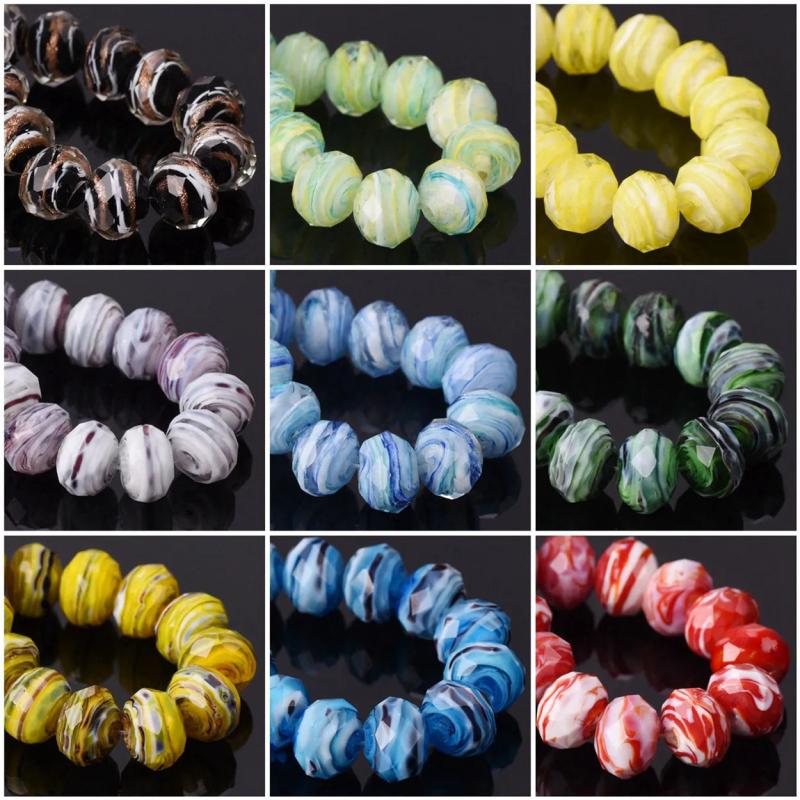 12x8mm Faceted Opaque Lampwork Glass Spacer Beads