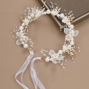 Bohemian Girls Pearl Hair Headdress Flower Wreath Headband
