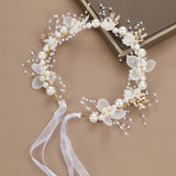 Bohemian Girls Pearl Hair Headdress Flower Wreath Headband