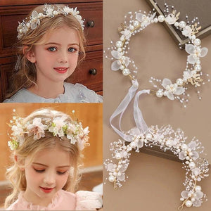 Bohemian Girls Pearl Hair Headdress Flower Wreath Headband