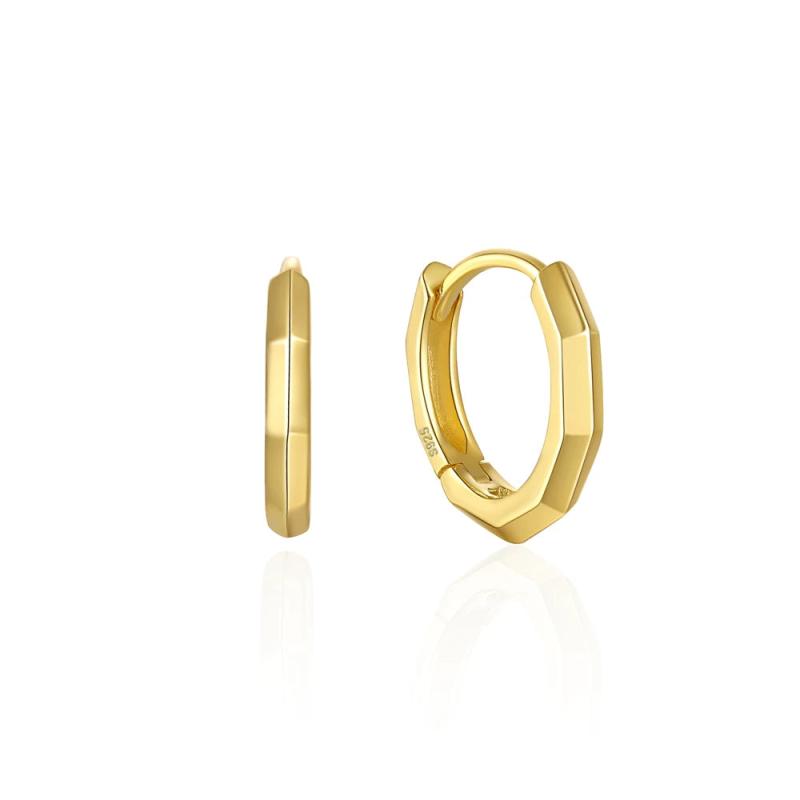 925 Silver Geometric Polygon Huggie Earrings 18K Plated Hoops