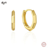 925 Silver Geometric Polygon Huggie Earrings 18K Plated Hoops