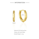 925 Silver Geometric Polygon Huggie Earrings 18K Plated Hoops