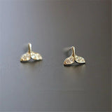 925 Silver Whale Tail Stud Earrings 14k Plating Crystal Romantic Birthday Gift