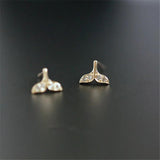 925 Silver Whale Tail Stud Earrings 14k Plating Crystal Romantic Birthday Gift