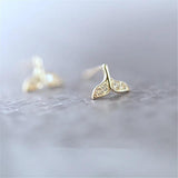 925 Silver Whale Tail Stud Earrings 14k Plating Crystal Romantic Birthday Gift
