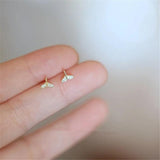 925 Silver Whale Tail Stud Earrings 14k Plating Crystal Romantic Birthday Gift