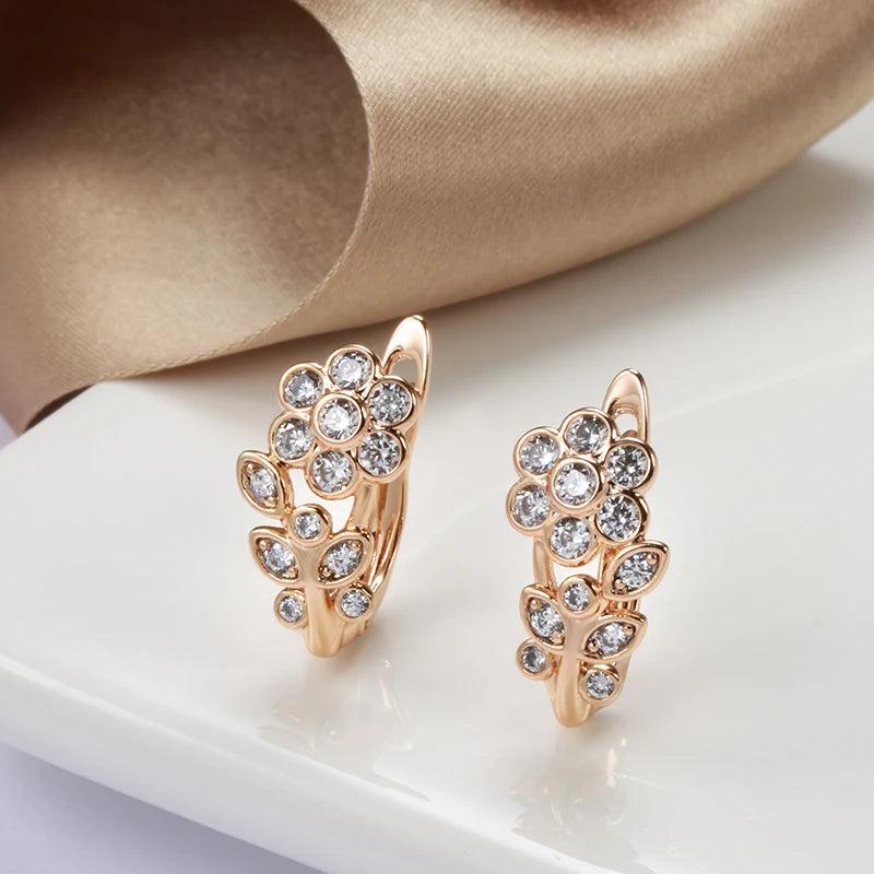 Rose Plated Zircon Clip Earrings Twig Hearts & Arrows Fine Hoops