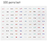 100 Pair Crystal Stud Earrings Set Girl Baby Plastic Mini Jewelry Birthday Gift