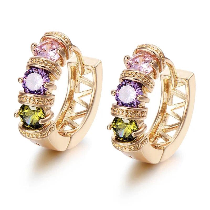 Multicolor Hoop Earrings 18k Zircon Jewelry for Women