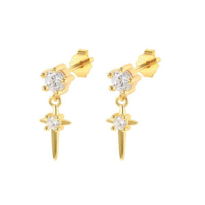 Silver Zircon Moon Star Charm Mismatched Earrings Set