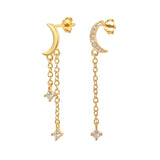 Silver Zircon Moon Star Charm Mismatched Earrings Set