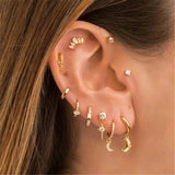 Silver Zircon Moon Star Charm Mismatched Earrings Set