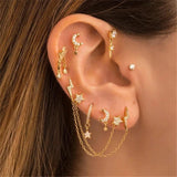 Silver Zircon Moon Star Charm Mismatched Earrings Set