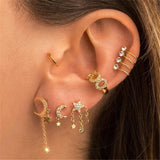 Silver Zircon Moon Star Charm Mismatched Earrings Set