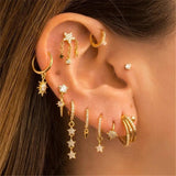 Silver Zircon Moon Star Charm Mismatched Earrings Set