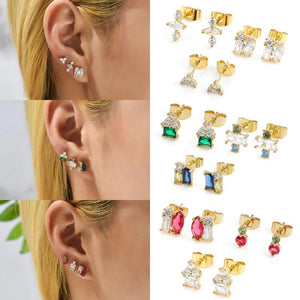 3pair Mini CZ Geometric Stud Earrings Set Crystal Piercing for Women Girls