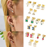 3pair Mini CZ Geometric Stud Earrings Set Crystal Piercing for Women Girls