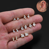 3pair Mini CZ Geometric Stud Earrings Set Crystal Piercing for Women Girls
